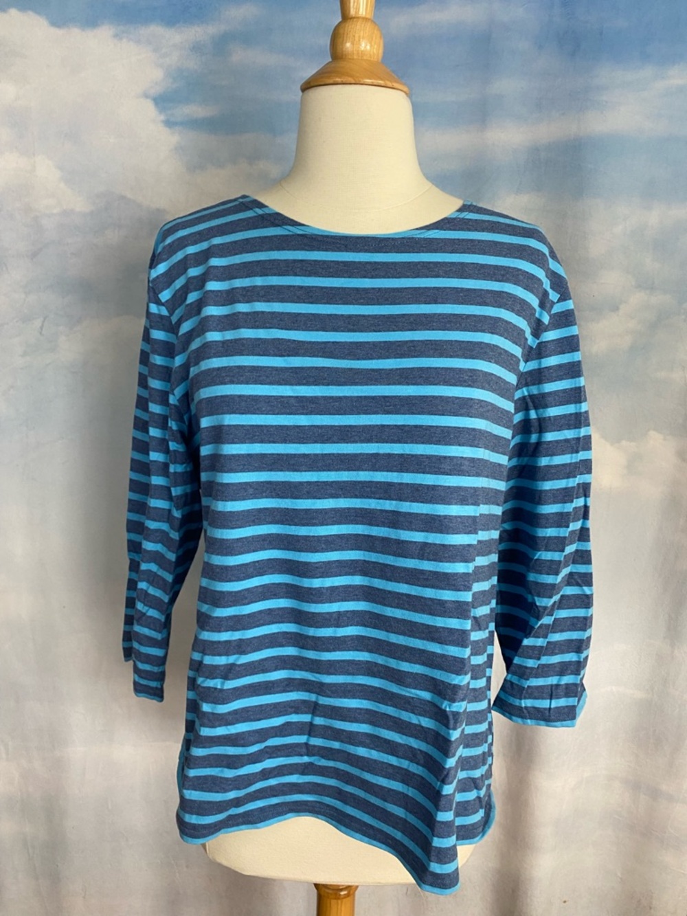 Saint James Breton Striped Shirt Size Large Blue/Navy 3/4 Sleeves
